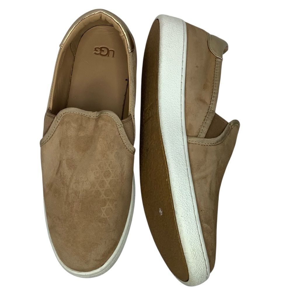 UGG Australia Shoes Tan/Gold Suede Leather Jass Sneakers Slip On Women Sz 10